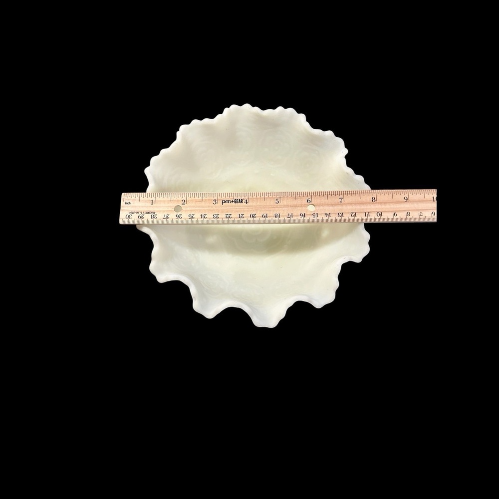 Vintage Imperial Custard Satin Milk Glass Stemmed Rose Ruffled Bowl 8" - Picture 6 of 9